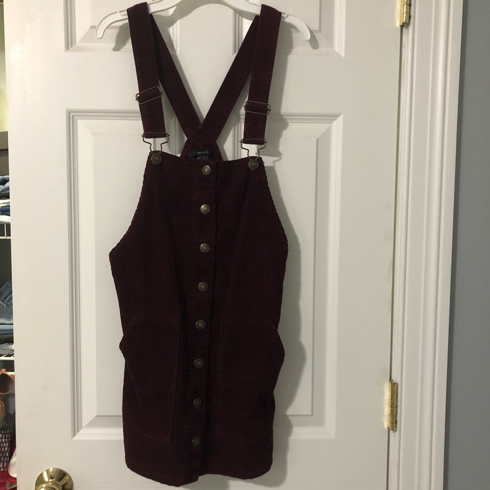 maroon overall dress